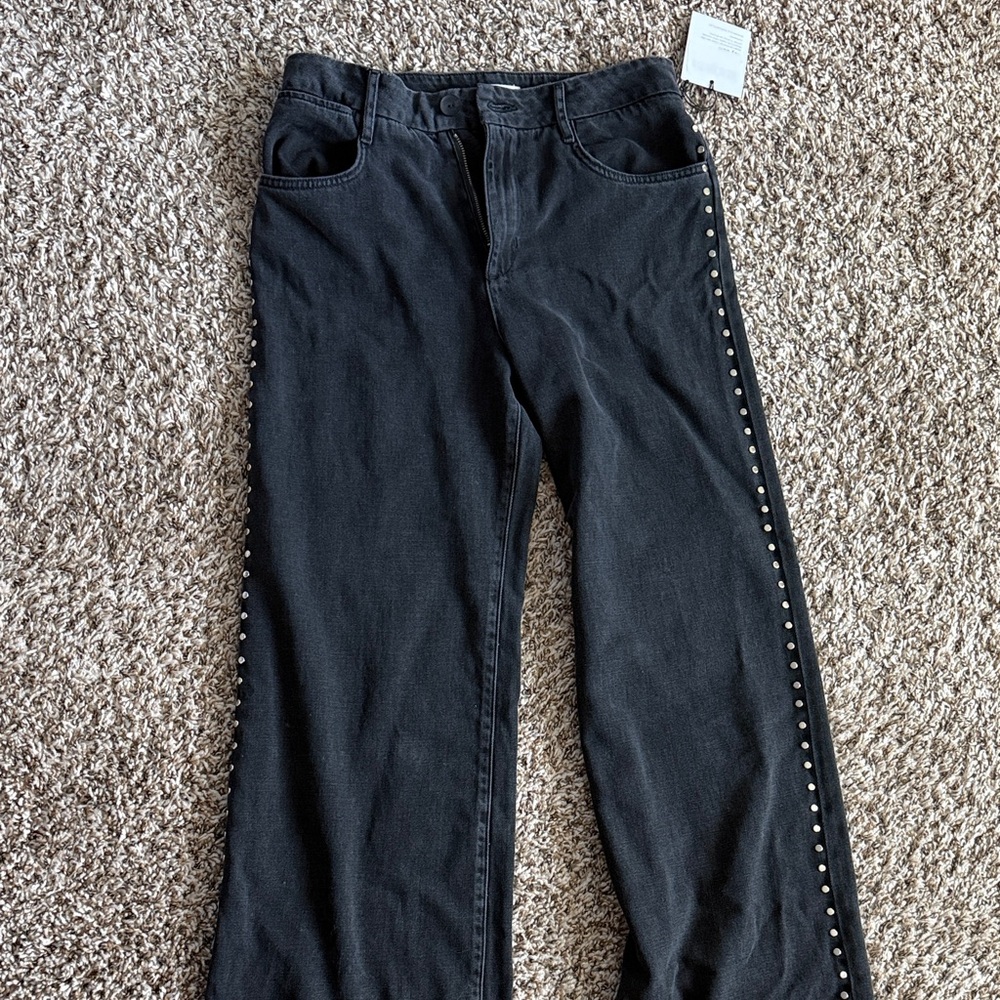 Bella Dahl Black Wide-Leg Jeans with Silver Stud Trim